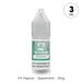 A 10ml bottle of V4 Vapour - Spearmint E-Liquid, labeled 3mg and gray-capped, contains nicotine. Perfect for fans of crisp menthol vape juice from V4 Vapour. Available at Vape Direct In Milton Keynes