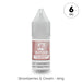A 10ml bottle of V4 Vapour - Strawberries & Cream E-Liquid with 6mg nicotine strength, featuring a clear cap and a label stating "Strawberries & Cream - 6mg. Available at Vape Direct In Milton Keynes