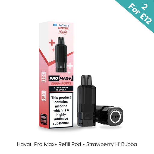 Strawberry H' Bubba Hayati Pro Max Plus prefilled pod and refill container on a plain background