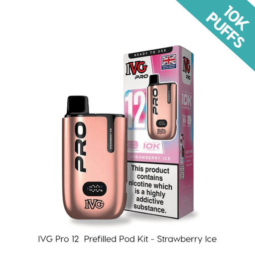 Strawberry Ice IVG PRO 12 prefilled pod kit and packaging on a plain background