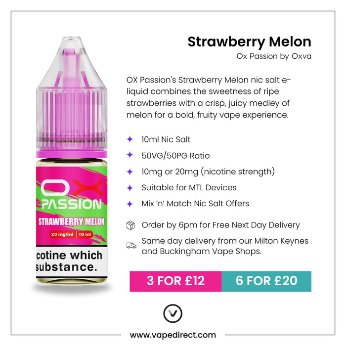 Strawberry Melon Nic Salt Eliquid by Ox Passion | Vape Direct Strawberry Melon Nic Salt Eliquid by Ox Passion | Vape Direct