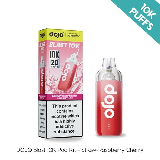 Dojo Blast 10k puff prefilled pod kit in strawberry raspberry cherry ice by vaporesso/