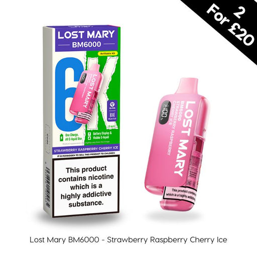 Lost Mary BM6000 Pre filled pod kit - in strawberry raspebrry cherry ice flavour.