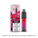 The Strawberry Raspberry Ice Hayati Pro Max Plus Vape Kit is shown alongside its box. The pink box displays the product image, Hayati branding, and highlights the Strawberry Raspberry Ice flavor. The vape device itself features a sleek black design with a pink gradient and delivers up to 6000 puffs.