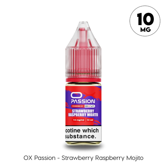 OX Passion Strawberry Raspberry Mojito e-liquid bottle in 10mg nicotine strength
