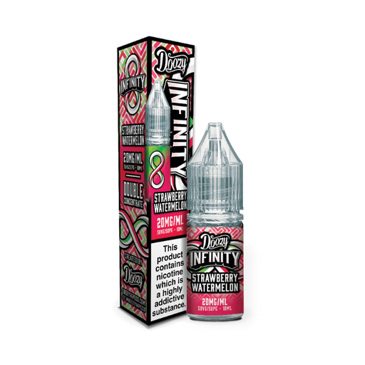 Strawberry Watermelon nic salt e-liquid 10ml bottle by Doozy Infinity on a plain background