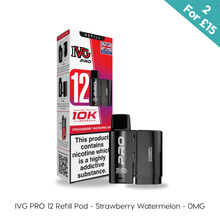 IVG Pro 12 refill pod packaging with nicotine warning label on a white background