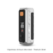 Vaporesso Armour Ultra Mod in Titanium Silver. A powerful 5500mAh vape battery mod featuring a rugged silver and black body, a digital OLED screen displaying 100W, and a prominent orange fire button.