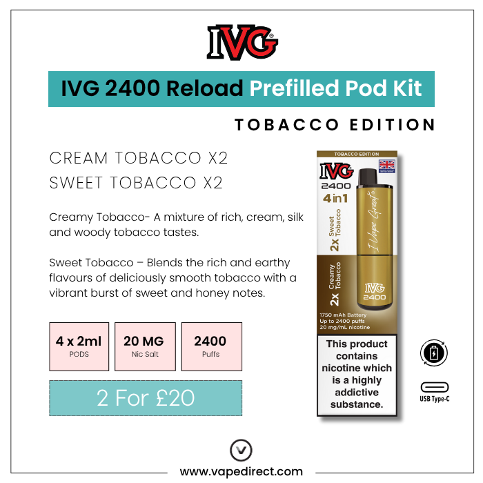 Tobacco Edition IVG 2400 Pod Kit | Vape Direct Tobacco Edition IVG 2400 Pod Kit | Vape Direct
