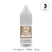 A 10ml bottle of V4 Vapour - Toffee E-Liquid with a clear cap and beige label marked 3 MG, showcasing the rich toffee flavor from the V4 Vapour collection. Available at Vape Direct In Milton Keynes