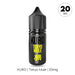 A black vape juice bottle labeled RIOT SQUAD TOKYO MULE with yellow text displays 20 MG in a circle. The label reads: RIOT SQUAD | Tokyo Mule Nic Salt E-Liquid by Kuro | 20mg. This Tokyo Mule nic salt from Riot Squad features a signature blend of lime and ginger e-liquid, crafted with a balanced 50/50 VG/PG ratio for smooth, satisfying enjoyment.
