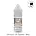 A 10ml bottle of V4 Vapour - UK Cigarette E-Liquid, 18mg nicotine strength, featuring a classic tobacco flavor. Clear cap, brown label. Text below: V4 Vapour - UK Cigarette - 18mg. Available at Vape Direct In Milton Keynes