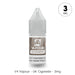 A 10ml bottle of V4 Vapour - UK Cigarette E-Liquid with a grey label and white cap displays a 3mg nicotine icon. Text below shows: V4 Vapour - tobacco flavor e-liquid - 3mg. Available at Vape Direct In Milton Keynes