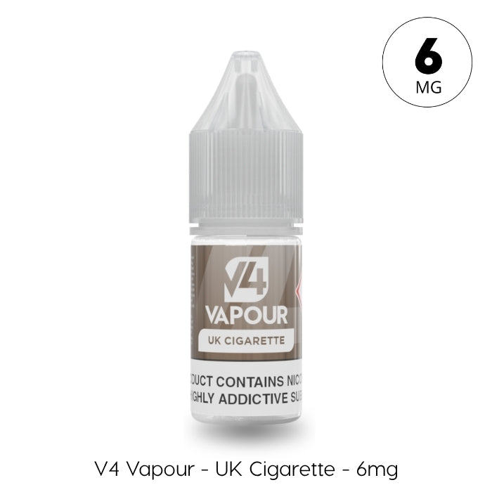 V4 Vapour - UK Cigarette 10ml E-Liquid by V4 Vapour, 6mg nicotine, classic tobacco flavor, gray label. Available at Vape Direct In Milton Keynes