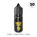 A sleek black bottle labeled "Umeshu Plum Nic Salt E-Liquid by Kuro" from Riot Squad features bold yellow text and prominent Japanese characters. The ribbed cap complements the design, while a circular label displays "20 MG." Below, the text emphasizes this distinctive Japanese plum e-liquid with 20mg nic salt strength.