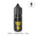 A black bottle labeled "Umeshu Plum Nic Salt" by Riot Squad features striking yellow text, a Japanese character, and contains 5mg of e-liquid. A circle at the top right displays "5 MG." Below, the text reads "KURO - Umeshu Plum Nic Salt E-Liquid by Kuro - 5mg," highlighting a unique Japanese plum vaping experience.