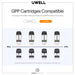 UWELL GPP Cartridges compatibility chart with 2ml and 3ml GPP pods . Shows, 0.4 ohms, 0.6ohms, 0.9ohms and 1.2ohms.