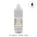 A 10ml bottle of V4 Vapour - Vanilla E-Liquid by V4 Vapour, 6mg nicotine, with clear dropper cap and beige label. Text: V4 Vapour - Vanilla - 6mg. Available at Vape Direct In Milton Keynes