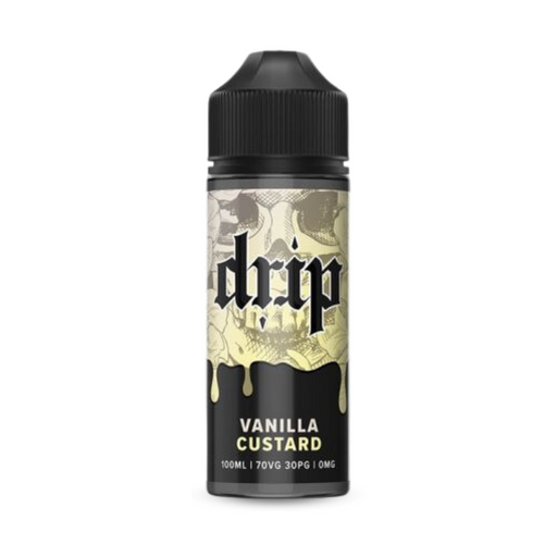 Vanilla Custard 100ml shortfill e-liquid bottle by Drip Liquids on a plain background