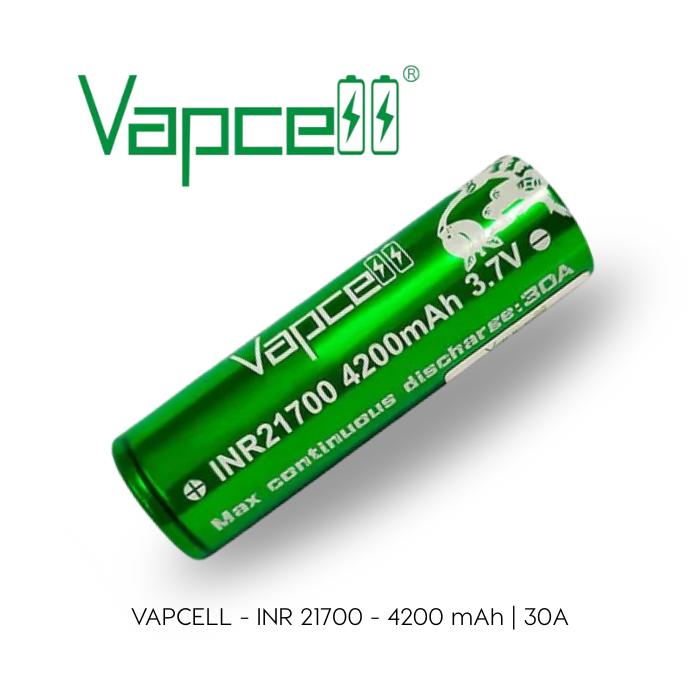 Green Vapcell battery on a white background