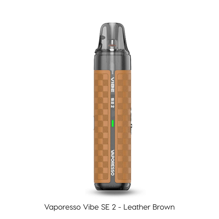 Vaporesso Vibe SE 2 pod kit in Leather Brown with a woven leather texture
