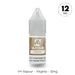 A 10ml bottle of V4 Vapour - Virginia E-Liquid with 12mg nicotine. The beige label shows the flavor and brand, perfect for anyone wanting a classic tobacco vaping experience. Available at Vape Direct In Milton Keynes