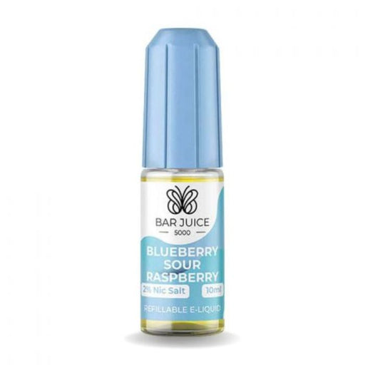 Blueberry Sour Raspberry nic salt e-liquid 10ml bottle by Bar Juice 5000 on a plain background