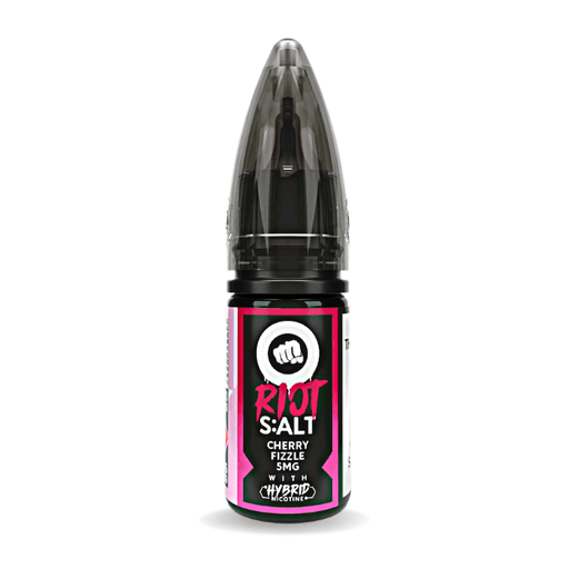 Cherry Fizzle nic salt e-liquid 10ml bottle by Riot Squad on a plain background