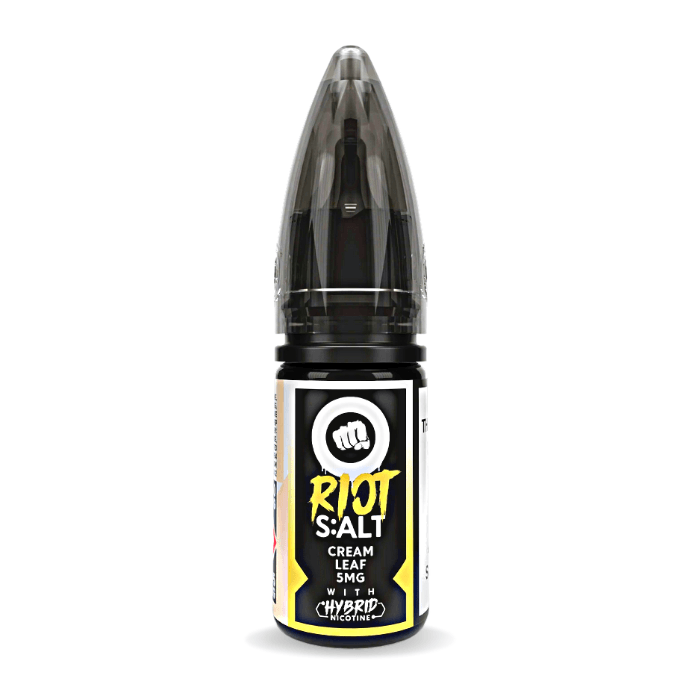 Cream Leaf nic salt e-liquid 10ml bottle by Riot Squad on a plain background