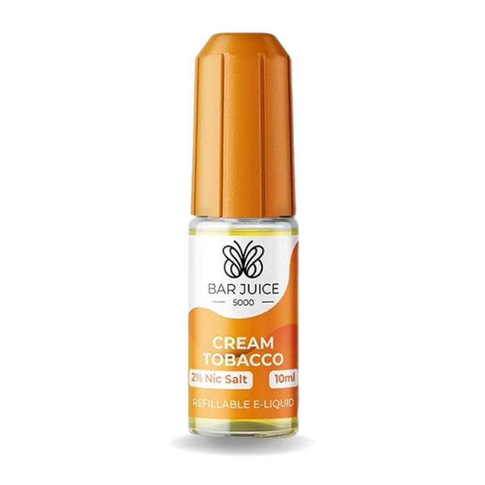 Cream Tobacco nic salt e-liquid 10ml bottle by Bar Juice 5000 on a plain background