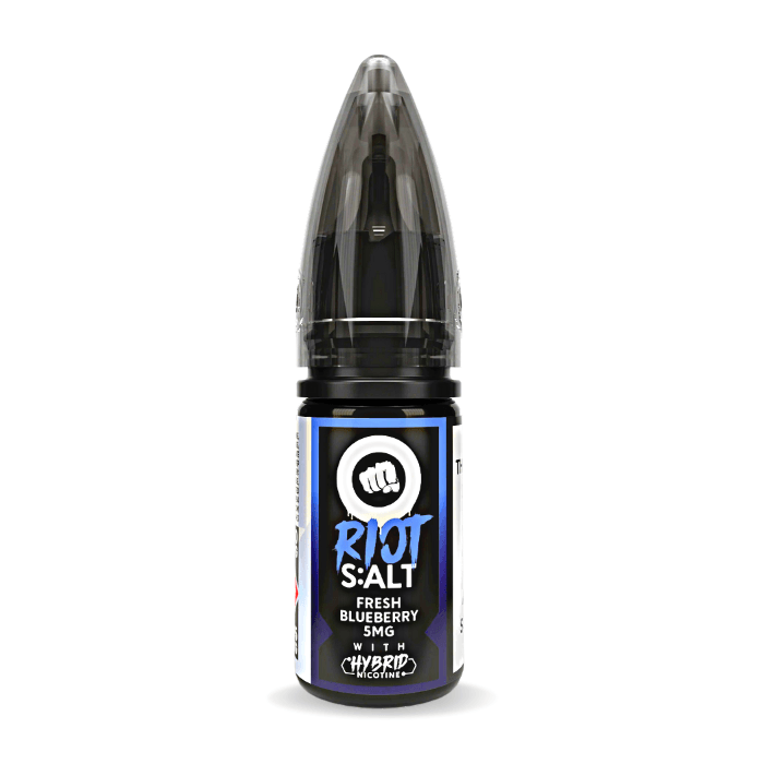 Fresh Blueberry nic salt e-liquid 10ml bottle by Riot Squad on a plain background
