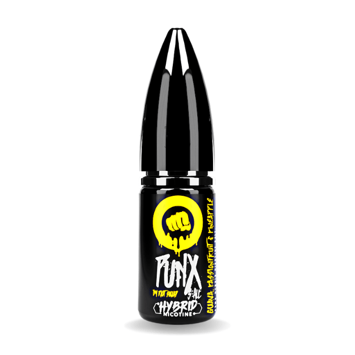 Guava, Passionfruit and Pineapple nic salt e-liquid 10ml bottle by Punx on a plain background