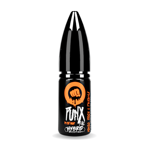Mango, Pineapple and Peach nic salt e-liquid 10ml bottle by Punx on a plain background