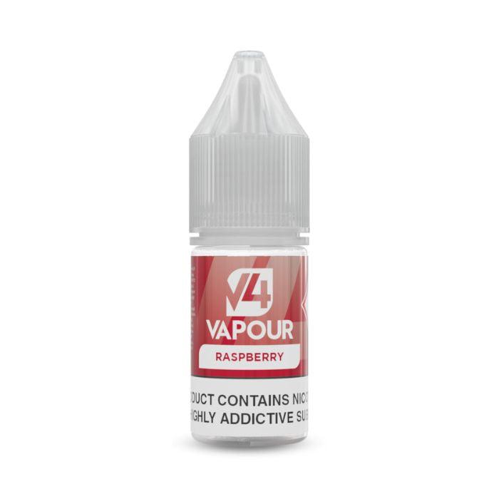 Raspberry 10ml e-liquid bottle by V4 Vapour on a plain background