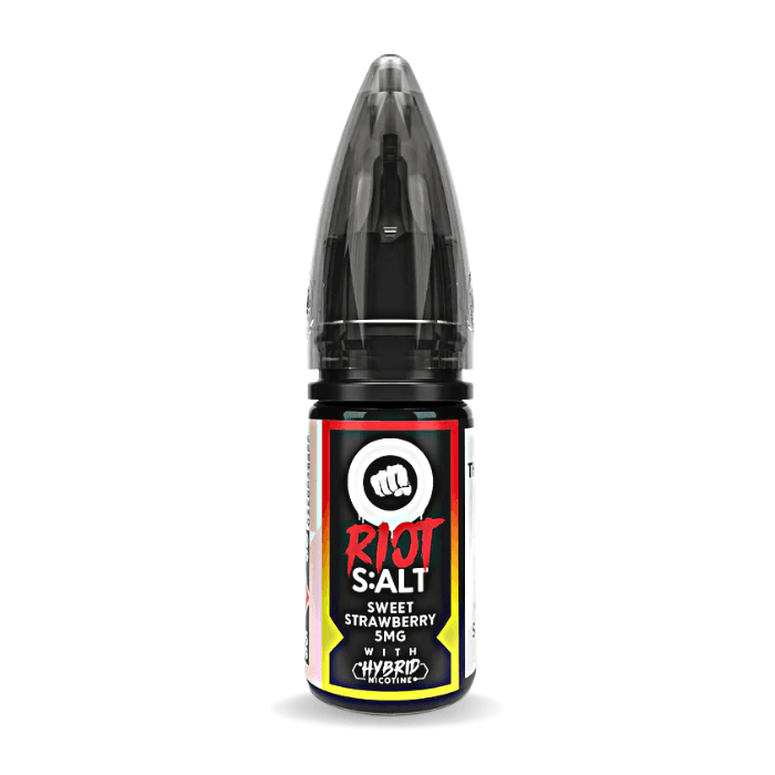 Sweet Strawberry nic salt e-liquid 10ml bottle by Riot Squad on a plain background