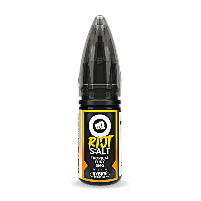 Tropical Fury nic salt e-liquid 10ml bottle by Riot Squad on a plain background
